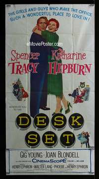 p282 DESK SET three-sheet movie poster '57 Spencer Tracy, Kate Hepburn