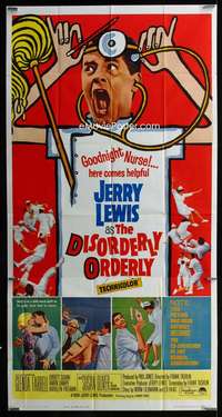 p290 DISORDERLY ORDERLY three-sheet movie poster '65 wacky Jerry Lewis!