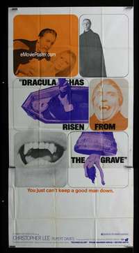 p294 DRACULA HAS RISEN FROM THE GRAVE three-sheet movie poster '69 Hammer!