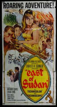p296 EAST OF SUDAN three-sheet movie poster '64 Anthony Quayle, Sylvia Syms