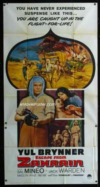 p299 ESCAPE FROM ZAHRAIN three-sheet movie poster '61 Yul Brynner, Sal Mineo