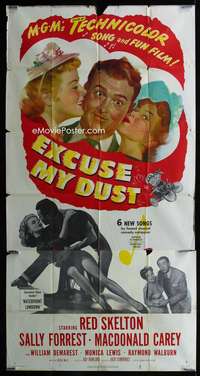 p300 EXCUSE MY DUST three-sheet movie poster '51 Red Skelton, Buster Keaton