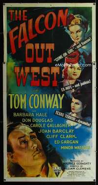 p304 FALCON OUT WEST three-sheet movie poster '44 Tom Conway as The Falcon!