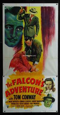 p307 FALCON'S ADVENTURE three-sheet movie poster '46 Tom Conway as The Falcon!