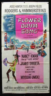 p314 FLOWER DRUM SONG three-sheet movie poster '62 Nancy Kwan, Shigeta