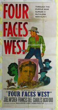 p318 FOUR FACES WEST three-sheet movie poster '48 Joel McCrea, Frances Dee