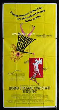 p323 FUNNY GIRL three-sheet movie poster '69 Barbra Streisand, Omar Sharif