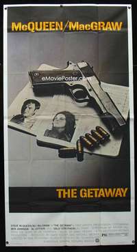 p326 GETAWAY three-sheet movie poster '72 Steve McQueen, Ali McGraw
