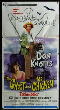 p327 GHOST & MR CHICKEN three-sheet movie poster '65 Don Knotts scared silly!