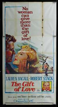 p329 GIFT OF LOVE three-sheet movie poster '58 Lauren Bacall, Robert Stack