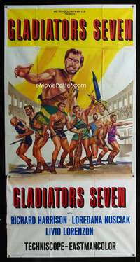 p332 GLADIATORS SEVEN int'l three-sheet movie poster '63 sword & sandal!