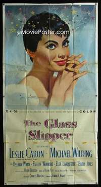 p333 GLASS SLIPPER three-sheet movie poster '55 Leslie Caron by Weintraub!