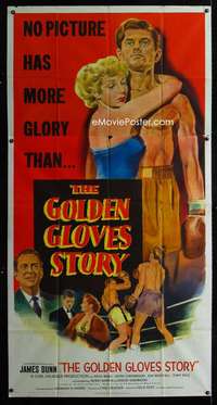 p338 GOLDEN GLOVES STORY three-sheet movie poster '50 boxing James Dunn!