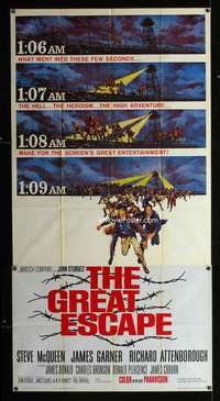 p341 GREAT ESCAPE three-sheet movie poster '63 Steve McQueen, Bronson