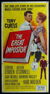 p343 GREAT IMPOSTOR three-sheet movie poster '61 Tony Curtis as Waldo DeMara!