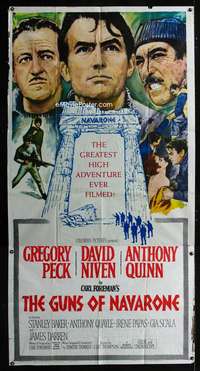 p349 GUNS OF NAVARONE three-sheet movie poster '61 Greg Peck, Niven, Quinn