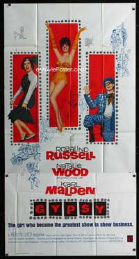 p350 GYPSY three-sheet movie poster '62 Rosalind Russell, Natalie Wood