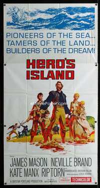 p358 HERO'S ISLAND three-sheet movie poster '62 James Mason, pirates!