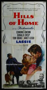 p360 HILLS OF HOME three-sheet movie poster '48 Lassie, Janet Leigh, Gwenn