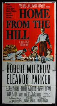 p363 HOME FROM THE HILL three-sheet movie poster '60 Robert Mitchum, Parker
