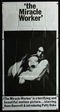 p429 MIRACLE WORKER three-sheet movie poster '62 Anne Bancroft, Patty Duke