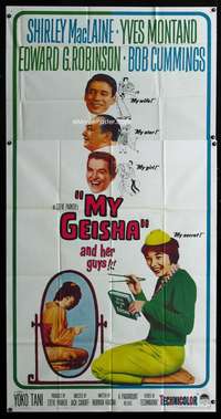 p442 MY GEISHA three-sheet movie poster '62 Shirley MacLaine, Yves Montand