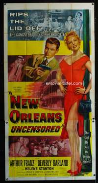 p446 NEW ORLEANS UNCENSORED three-sheet movie poster '54 sexy Beverly Garland