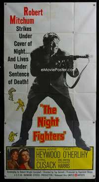 p448 NIGHT FIGHTERS three-sheet movie poster '60 Robert Mitchum, Heywood