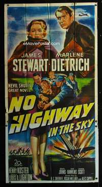 p451 NO HIGHWAY IN THE SKY three-sheet movie poster '51 Stewart, Dietrich