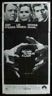 p454 NO WAY TO TREAT A LADY three-sheet movie poster '68 Rod Steiger, Remick
