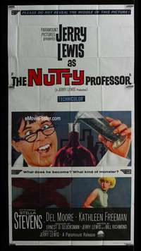 p455 NUTTY PROFESSOR three-sheet movie poster '63 Jerry Lewis, Stevens