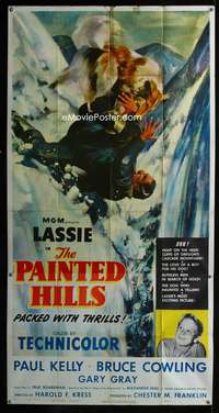 p468 PAINTED HILLS three-sheet movie poster '51 great artwork of Lassie!