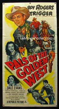 p469 PALS OF THE GOLDEN WEST three-sheet movie poster '51 Roy Rogers, Evans
