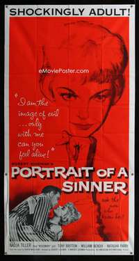 p475 PORTRAIT OF A SINNER three-sheet movie poster '61 sexy bad girl!