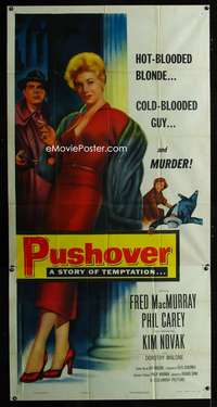 p479 PUSHOVER three-sheet movie poster '54 Fred MacMurray, sexy Kim Novak!