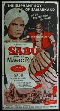 p497 SABU & THE MAGIC RING three-sheet movie poster '57 William Marshall