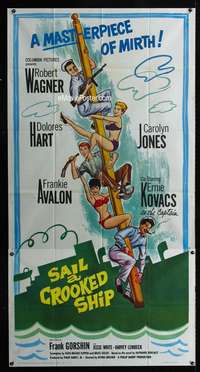 p498 SAIL A CROOKED SHIP three-sheet movie poster '61 Robert Wagner, Hart