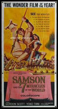 p501 SAMSON & THE 7 MIRACLES OF THE WORLD three-sheet movie poster '62