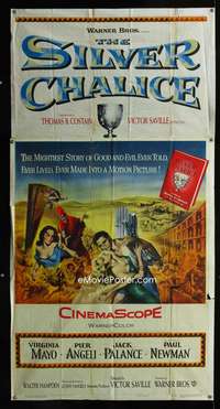 p522 SILVER CHALICE three-sheet movie poster '55 Mayo, 1st Paul Newman!