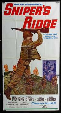 p526 SNIPER'S RIDGE three-sheet movie poster '61 World War II, Jack Ging