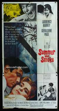 p541 SUMMER & SMOKE three-sheet movie poster '61 L Harvey, Geraldine Page