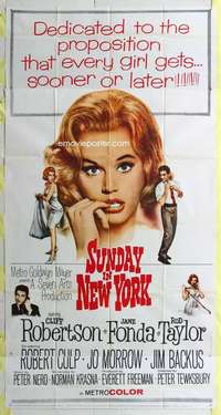 p544 SUNDAY IN NEW YORK three-sheet movie poster '64 Jane Fonda, Rod Taylor