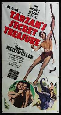 p554 TARZAN'S SECRET TREASURE three-sheet movie poster R54 Weissmuller