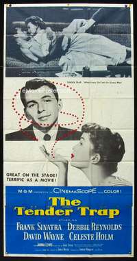 p557 TENDER TRAP three-sheet movie poster '55 Frank Sinatra, Debbie Reynolds