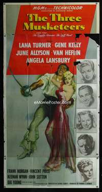 p566 THREE MUSKETEERS three-sheet movie poster '48 Lana Turner, Gene Kelly