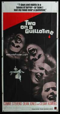 p578 TWO ON A GUILLOTINE three-sheet movie poster '65 in a house of terror!