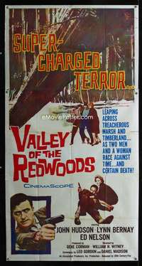 p584 VALLEY OF THE REDWOODS three-sheet movie poster '60 super-charged terror!