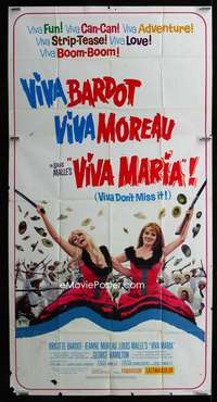 p589 VIVA MARIA three-sheet movie poster '66 Brigitte Bardot, Jeanne Moreau
