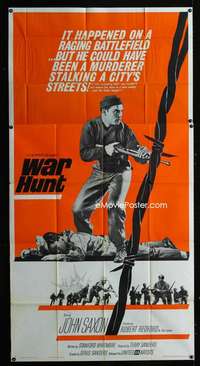 p593 WAR HUNT three-sheet movie poster '62 John Saxon in Korean War!