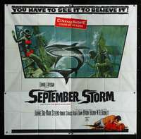 p087 SEPTEMBER STORM six-sheet movie poster '60 scuba divers vs shark image!